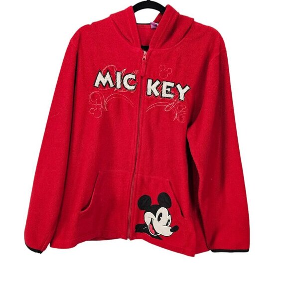 Disney Mickey Mouse Vintage Fleece Full Zip Hooded Red Sweatshirt - Picture 1 of 7